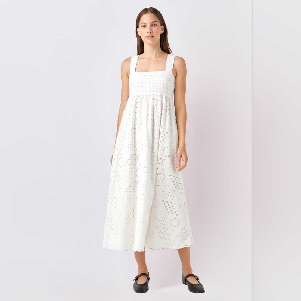 ENGLISH FACTORY Broderie Anglaise Cotton Sundress in White Size M